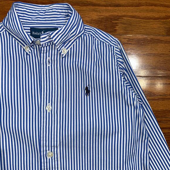 Ralph Lauren Boys Navy Striped Button Down Long Sleeve Blake Shirt Size 2/2T - Picture 7 of 12